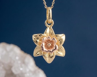 Personalised March Daffodil Birth Flower Pendant Necklace In Gold Plated Sterling Silver