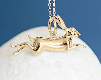 Personalised Gold Plated Sterling Silver Leaping Hare Necklace