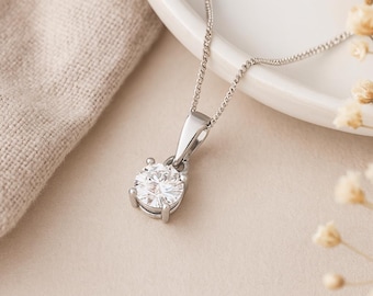 Natural Moissanite Pendant • Sterling Silver April Birthstone Necklace • Minimalist Sparkle Jewellery Gift