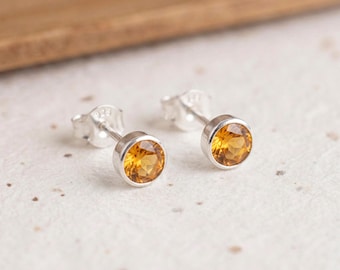 November Citrine Birthstone Stud Earrings in Sterling Silver
