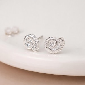 Sterling Silver Ammonite Fossil Stud Earrings – 6mm