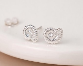 Sterling Silver Ammonite Fossil Stud Earrings – 6mm