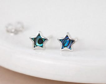 Sterling Silver Paua Shell Micro Star Stud Earrings – 4mm