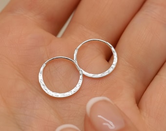 Sterling Silver Hammered Hoop Sleeper Earrings