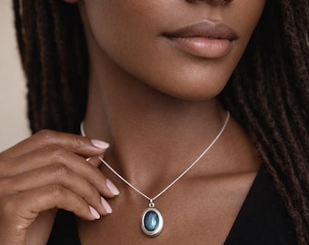 Personalised Sterling Silver Labradorite Gemstone Locket Necklace With Photos