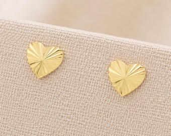 7mm Gold Plated Sterling Silver Sunburst Heart Stud Earrings