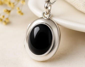 Personalised Sterling Silver Black Onyx Locket