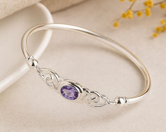 Sterling Silver Celtic Amethyst Bangle