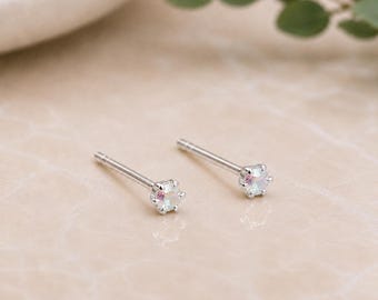 3mm Sterling Silver Aurora Crystal Stud Earrings