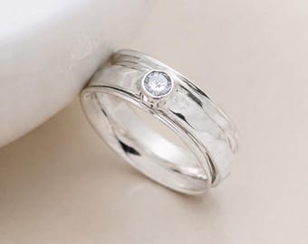 Personalised Sterling Silver Cubic Zirconia Spinner Ring – 6mm