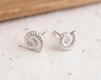 Personalised Ammonite Fossil Stud Earrings In Sterling Silver
