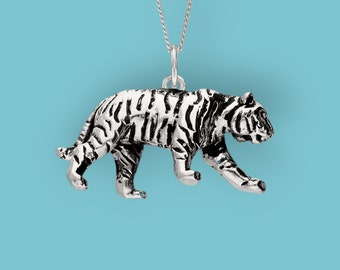 Tiger Necklace in Sterling Silver, Cute Fun and Quirky Jewellery, Silver Tiger, Nature Inspired Animal Pendant