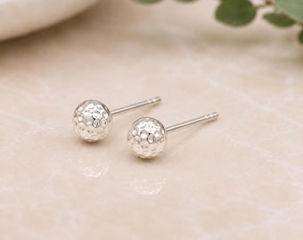 Sterling Silver Hammered Ball Stud Earrings