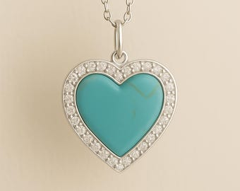 Personalised Sterling Silver Twinkling Turquoise Heart Necklace