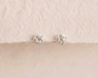 Tiny Knot Stud Earrings in Sterling Silver