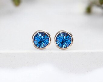 Philip Jones Sterling Silver September sapphire Birthstone Earrings pair Created With Zircondia Crystals by Philip Jones Etsy