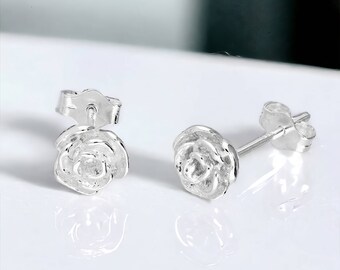 Sterling Silver Rose Flower Stud Earrings