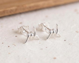 Personalised Barbed Wire Stud Earrings In Sterling Silver