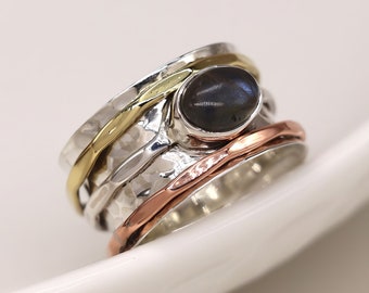 Personalised Sterling Silver Labradorite Spinner Ring