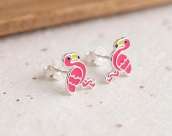 Personalised Pink Flamingo Stud Earrings In Sterling Silver