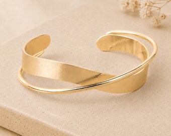 Adjustable Gold Plated Open Crossover Cuff Bangle