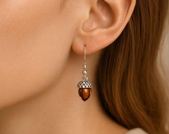 Sterling Silver Baltic Amber Acorn Drop Earrings – 30mm