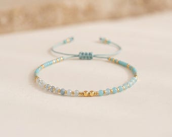 Personalised Amazonite and Aquamarine Peace Bracelet with Gold Plating