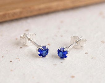 Tiny Sapphire Stud Earrings in Sterling Silver
