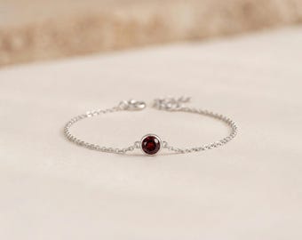 Personalised January Garnet Birthstone Bracelet in Sterling Silver