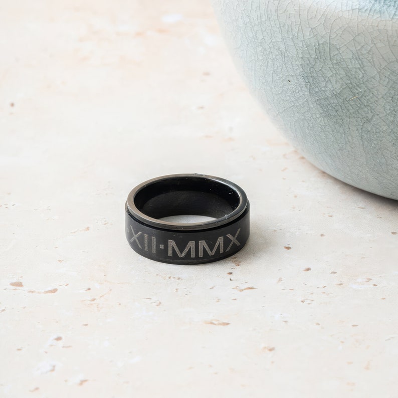 Personalised Black Stainless Steel Spinner Ring image 5