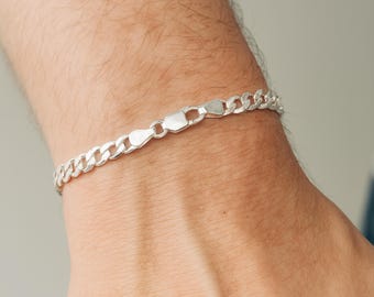 Mens Sterling Silver Flat Curb Bracelet