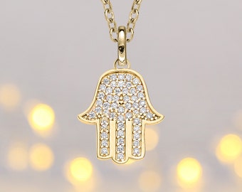 9ct Gold Hamsa Hand of Fatima Necklace with Optional Personalisation