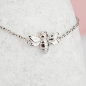 Sterling Silver Bee Slider Bracelet: Cubic Zirconia Charm, Adjustable