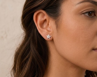 Personalised Textured Star Stud Earrings In Sterling Silver