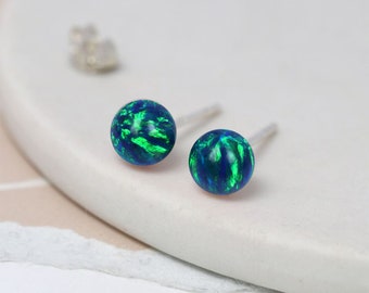 Sterling Silver Peacock Opal Bead Stud Earrings