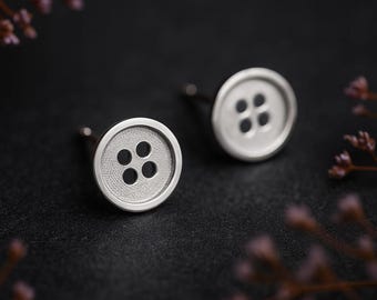 Sterling Silver Sewing Button Stud Earrings