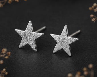 Sterling Silver Textured Star Stud Earrings