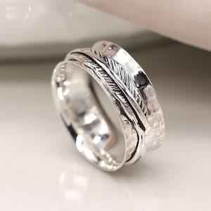 Personalised Sterling Silver Feather Spinning Ring