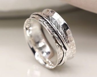 Personalised Sterling Silver Feather Spinner Ring