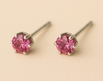 Micro Sterling Silver Pink Tourmaline Stud Earrings