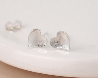 Sterling Silver Textured Heart Stud Earrings – 7mm