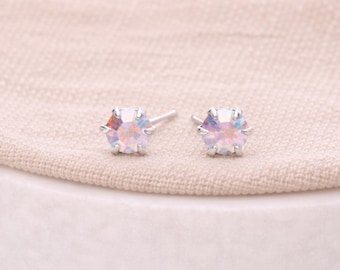 Sterling Silver Opal Micro Stud Earrings – 3mm