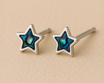 Mini Sterling Silver Blue Paua Shell Star Stud Earrings
