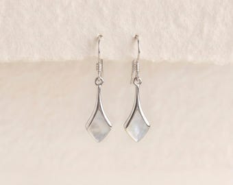 Mother of Pearl Diamond Drop Earrings in Sterling Silver
