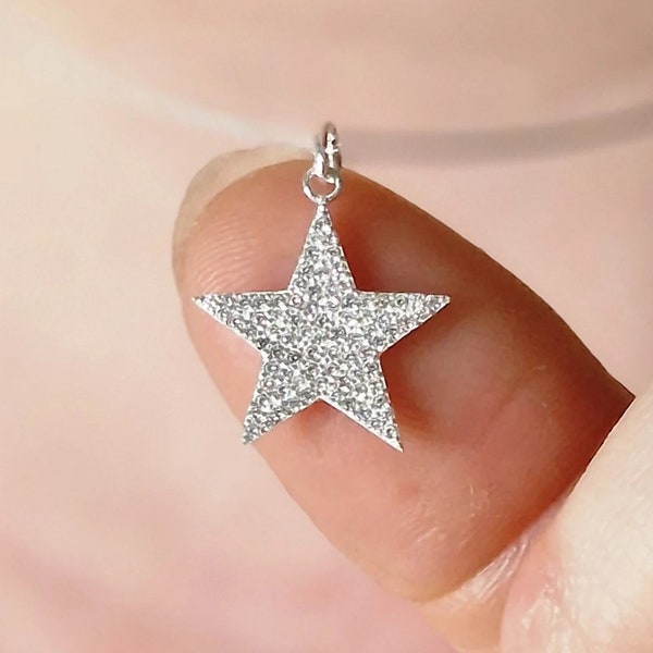 Genuine CZ Star Necklace in Sterling Silver, Silver Star Necklace, Celestial Sparkle, Star Charm Pendant, Cubic Zirconia Star