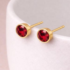 Gold Plated Sterling Silver July Ruby Birthstone Stud Earrings – 7mm