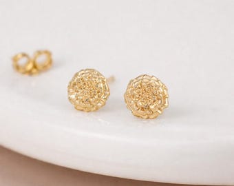 Gold Plated Sterling Silver Marigold Flower Stud Earrings – 7mm