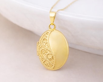 Personalised Solid 9ct Yellow Gold Filigree Milgrain Locket Necklace With Photos