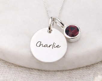 Personalised Sterling Silver January Birthstone Garnet Pendant Necklace