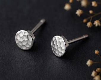 Sterling Silver Hammered Circle Stud Earrings